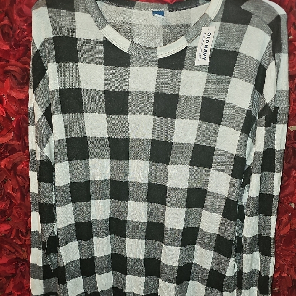 Old Navy NWT Women's Black and White Buffalo Plaid Top 96% Soft Rayon Size XL